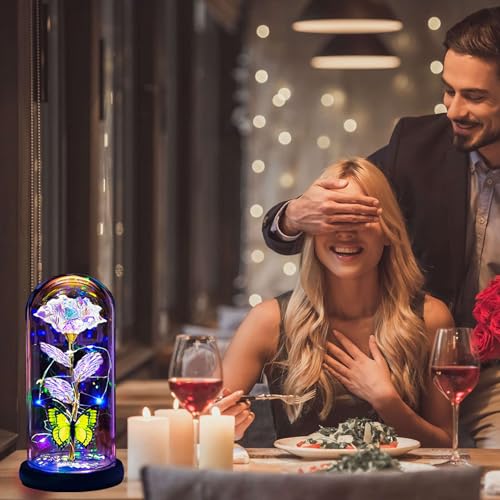 Image of Thrjia Mothers Day Roses Flowers Gifts for Mom Women Wife Her,Mother Day Rose Gifts for Mom Women,Light Up Rose in A Glass Dome Butterfly Birthday Presents Wife Grandma from Daughter Gold