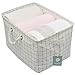 Drawstring Canvas Collapsible Household Organizer Basket with Handles, Lightweight for Toys, Dorm-room Storage Bins for College Students Use, Blue Checker