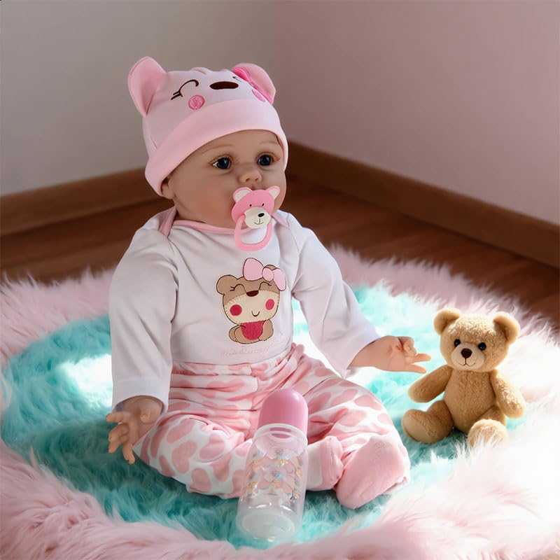Realistic baby doll 22-inch (55 cm) Reborn doll Handcrafted from soft silicone, vinyl and cotton materials Newborn doll Gift Suitable for ages 3+
