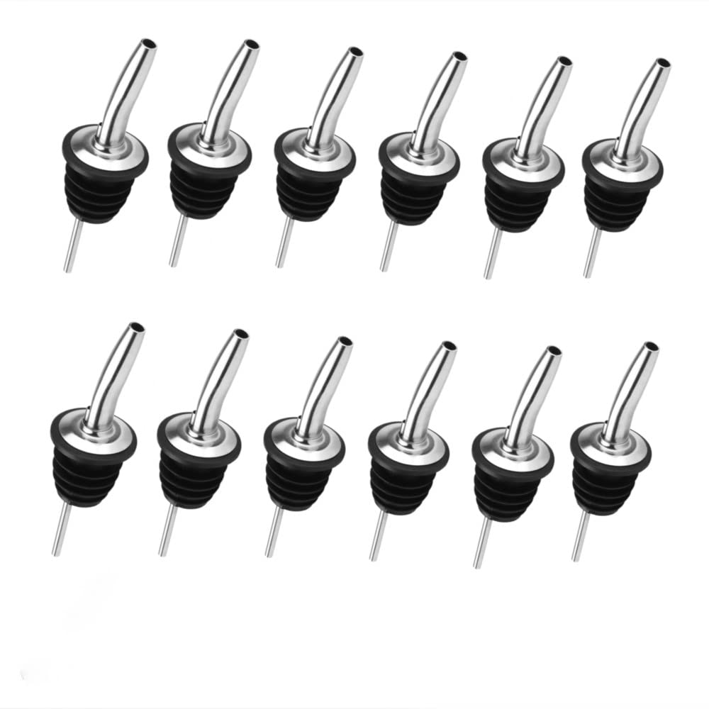 Chabrias Ltd Stainless Steel 12 Pack Fast Free Flow Liquor Spirits Pourer Speed Pourers Wine Bottle Spirits Pourers Tapered Spout for Olive Oil Coffee Syrup Vinegar Bottles