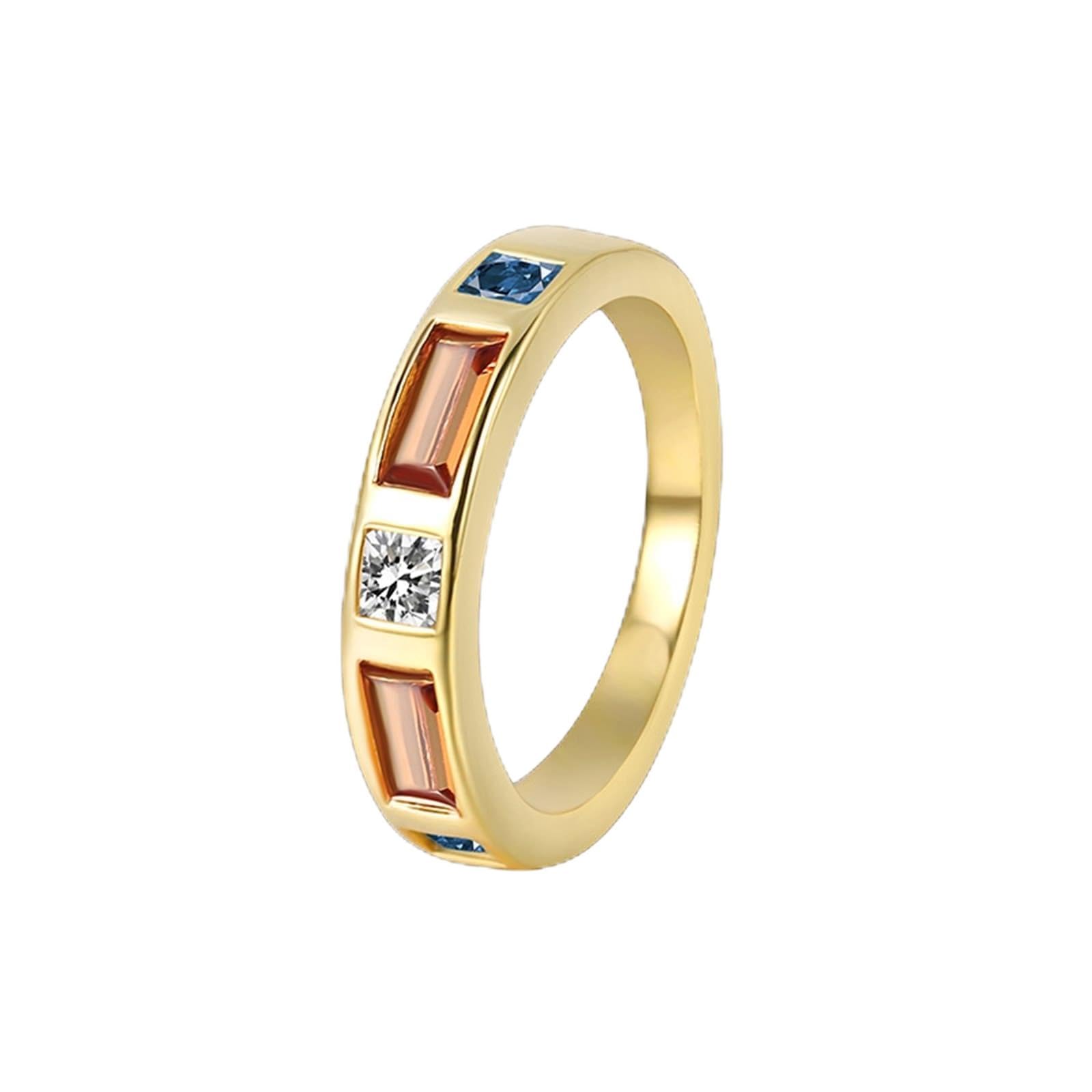 9 Karat/14 Karat/18 Karat Gelbgold Ring Labgeschaffener Saphir Orange, Rings Jahrgang