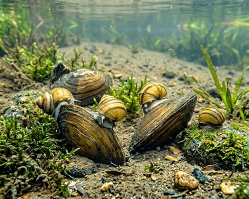 Bio Teichfilter Set im Gartenteich I Natürlicher Biofilter I Wunderwaffe gegen Algen I friedliche Tierbewohner I 2X Teichmuschel und 2X Sumpfdeckelschnecke