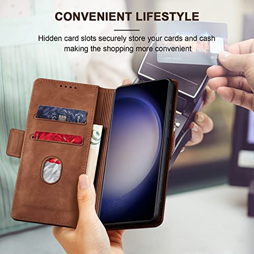Image of Jasonyu Flip Wallet Case for Samsung S23 Ultra,Brown