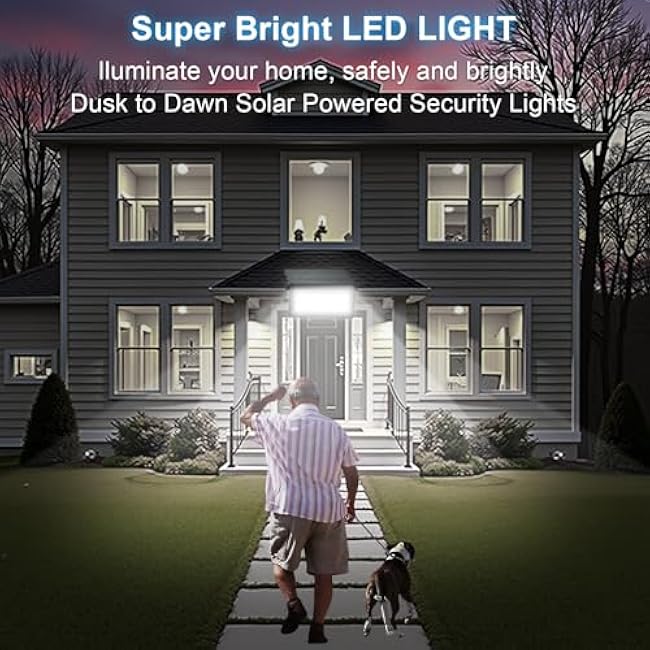 150W Solar Security Lights, Solar Flood Lights, Solar Lights Outdoor Waterproof, Dusk to Dawn Solar Powered Security Lights, 6500K Cool White, for Porch, Patio, Yard, Garage, Garden