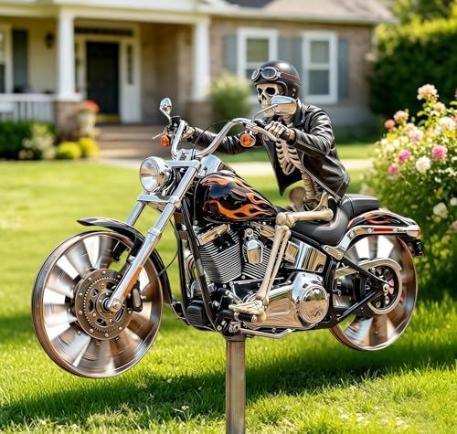 Skelett Motorrad Windspiel, Motorrad Windrad Garten Windspiel mit Drehbaren Rädern, Skelett-Motorrads Gartenspinner, Windmühle Garten für Terrasse, Hof, Gartens, Ornament, Geschenk Für Freunde