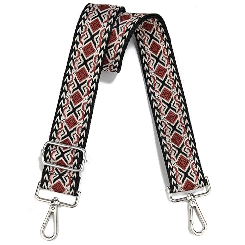 Image of Crossbody Straps for Purses Silver Hardware Purse Strap Wide Shoulder Strap Adjustable Replacement,Retro Jacquard Embroidery for Shoulder Bags, Canvas Tote Handbags