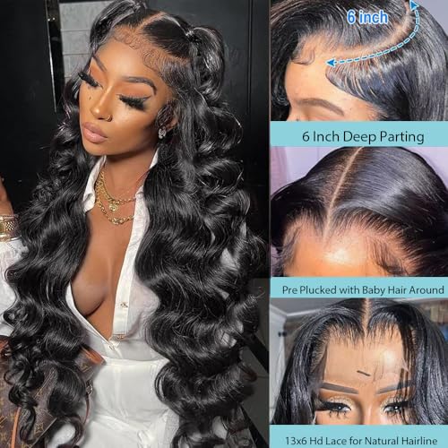 Body Wave Lace Front Wigs Human Hair Pre Plucked 13x6 HD Transparent Lace Frontal Wigs Human Hair180% Density 28 Inch Glueless Wigs Human Hair with Baby Hair for Women - Image 3