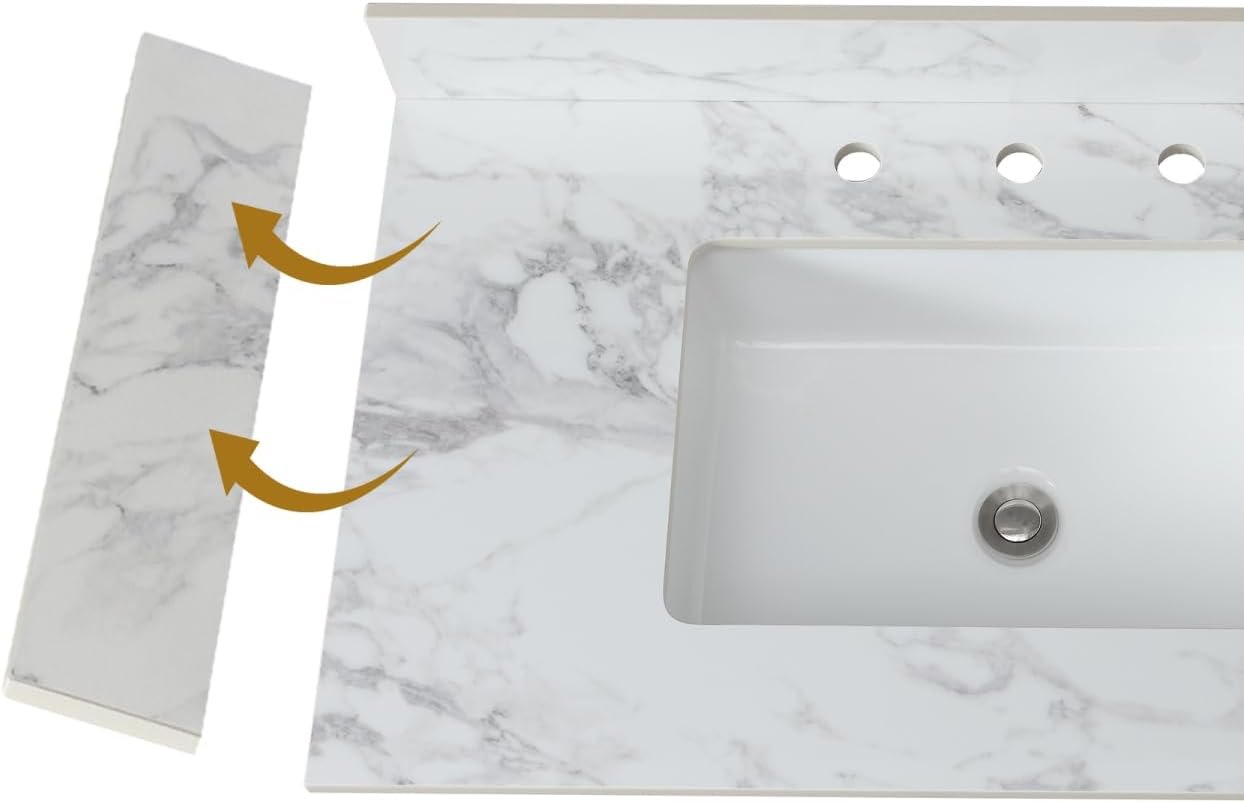 Geelife 22" X 4" Bathroom Sink Side Splash - Sintered Stone White - Engineered Marble Stone - Bathroom Vanity -