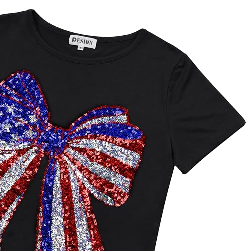 Image of PESION Womens Short Sleeve T-Shirt Sequined Tops O-Neck Funny Graphic Tees Blouse