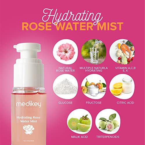 Medikey - Premium Quality 2 In 1 Essential Kit Including Hydrating Natural Rose Water Mist | Rejuvenating & Brightening Serum With Anti-Aging Ingredients | Formulated With Retinol & Vitamin Complex #TOP3
