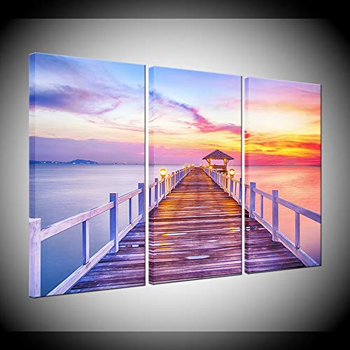 Sunset glow bois pont affiche en 3 pièces à haute définition pour maison