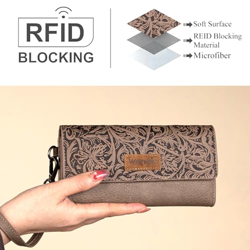 Montana West X Wrangler Womens Wallet Western Tooling Wallets for Women Wallets, Card Cases & Money Organizers Phone Wristlet Women Wallet Wristlet with Coin Purse Khaki WG196-W056LIME by Montana West - Used condition - Image 3