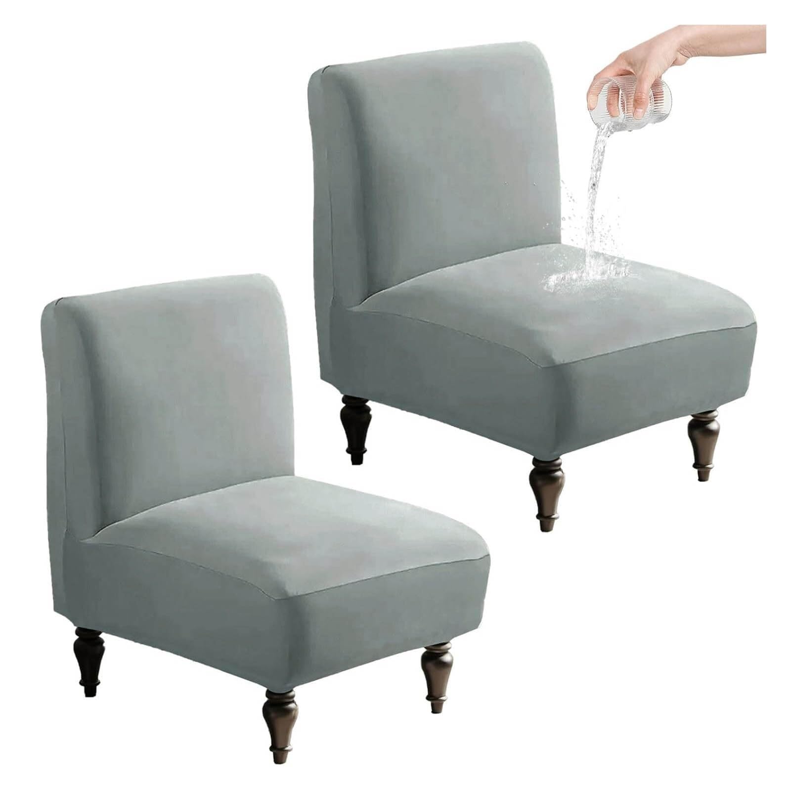 NMVAWIPT Accent Chair Covers Without Arms Waterproof, Slipper Slipcover 2 Pack, Armless Slipcovers For Chairs(Light Gray)