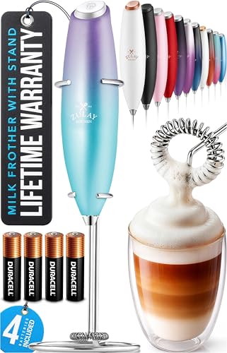 Image of Zulay Kitchen Powerful Milk Frother Wand With Duracell Batteries - Ultra Fast Handheld Drink Mixer - Electric Whisk Foam Maker for Coffee, Lattes, Cappuccino & Matcha - Z1 Motor - Borealis