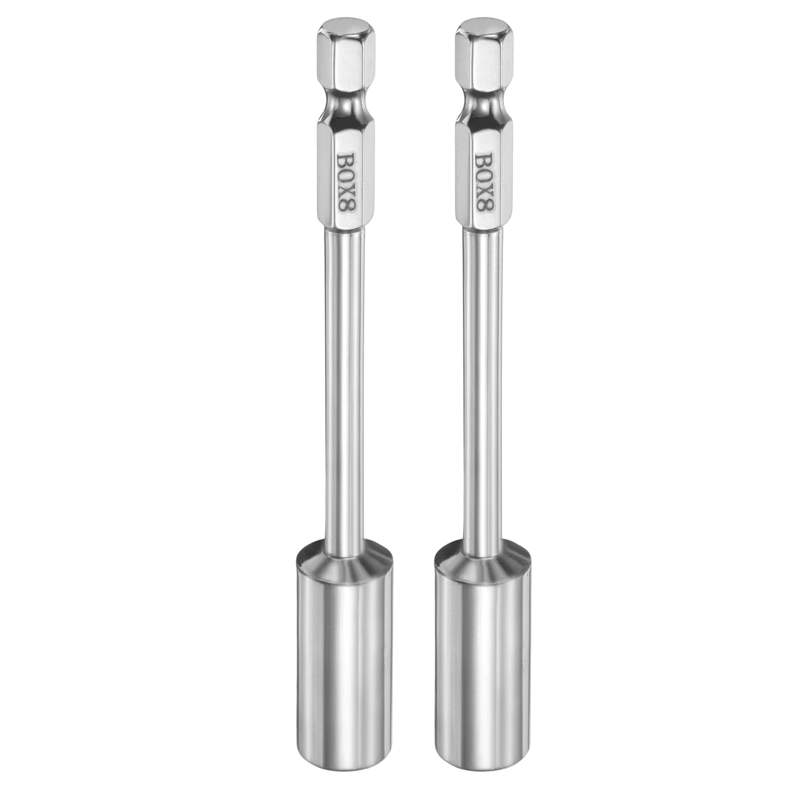 sourcing map 2pcs Nut Driver Drill Bit 8mm Metric Socket 1/4" Hex Shank 3.94" (100mm) Long 6-Point Socket Quick Change CR-V Steel Bolt Setters for Power Drill Driver