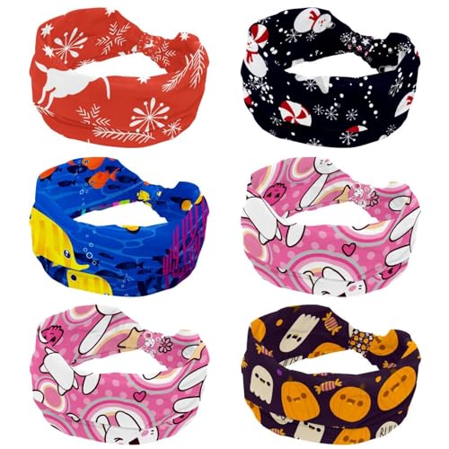 Bandeaux larges pour femme sport lot de 6 avec motifs marins dauphin et méduse pour le yoga