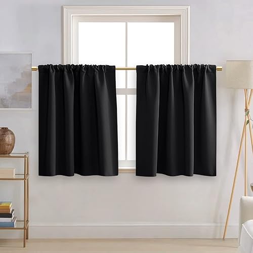 Miniatura 9 de Cortinas extra anchas opacas para ventanas pequeñas de dormitorio, 2 paneles de tamaño inusual con aislamiento térmico, bloquean el sol, cortinas y