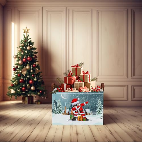 Image of Empty Large Christmas Basket for Gifts Women Collapsible Storage Bin Kids Toy Box Holiday Decor (Personalized Dancing Santa Claus)