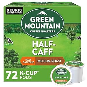 Green Mountain Coffee Roasters Half Caff Keurig Single-Serve K-Cup pods, Medium Roast Coffee, 72 Count (6 Packs of 12)