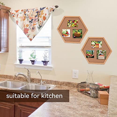 Kdafio Cork Bulletin Board Hexagon, 3-Pack 14"X12" Wood Color Border Cork Boards For Walls Decorative Display Boards For Home Office School Message Boards With 35 Thumbtacks Wooden Clips #TOP5