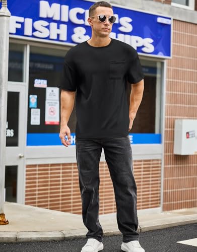 Men's Oversized Cotton T-Shirt Short Sleeve Casual Crew Neck Solid Pocket Tee Basic Workout Tops3