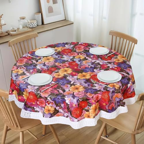 Image of Dakshya Industries PVC Waterproof Round Table Cover for 4 Seater Dining Table | 60 Inch Round Printed Table Cover | Spill Proof, Oil Resistant, Heat Resistant, Wipe Clean