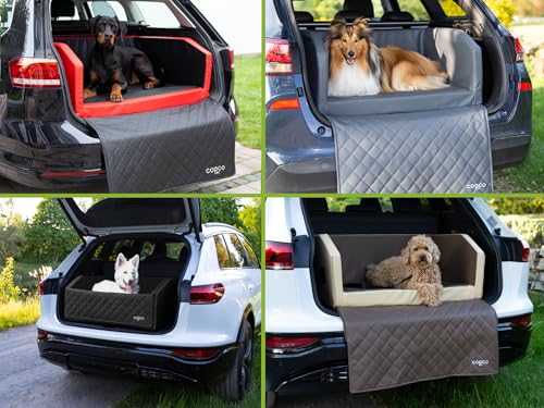 CopcoPet Hundebox Auto Kofferraumschutz Hund mit ladekantenschutz kofferraum【Mit Tasche】kofferraum schutzmatte herausnehmbar - Hunde Autositz mit Anschnallsystem, hundetransportbox 100x70x38cm Schwarz