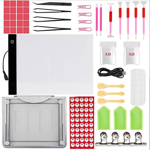 Diamond Painting Tools with Dimmable A4 LED Light Pad Board Adjustable Tablet Stand 5D Diamond Painting Pen Cross Stitch Accessories Kits for DIY Art Craft