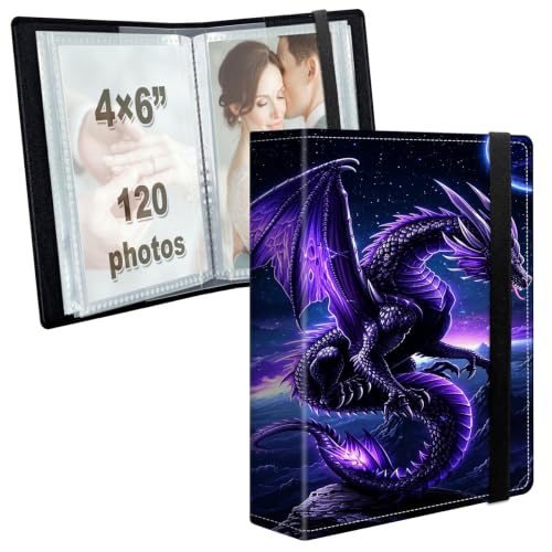 Image of Photo Album 4x6 120 Photos with Strong Elastic Band, Purple Dragon Sky