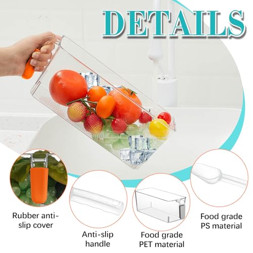 Image of Havawish Ice Storage Bin and Flexible Scoop Set Plastic Freezer Bin with Pull out Handle Storage Bucket Clear for Container with Scoop(Orange,10.83 x 4.92 x 4.33 in,Classic)