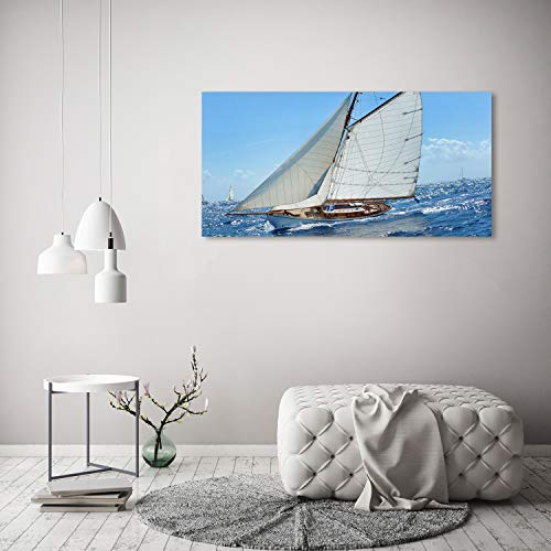 Tableau sur verre 120x60 cm panoramique avec motif yacht bleu pour la cuisine et le salon - 4