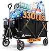 Hikenture Collapsible Wagon 330LBS Capacity, 200L Extra Large Wagons Carts Foldable, Heavy Duty Folding Wagon with All-Terrain Wheels, Utility Beach Wagon for Outdoor Garden