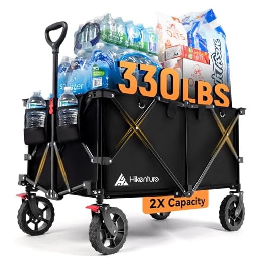 Hikenture Folding Wagon Cart, Portable Large Capacity Beach Wagon, Heavy Duty Utility Collapsible Wagon with All-Terrain Wheels, Outdoor Garden Cart Foldable Wagon for Sports, Shopping, Camping(Black)