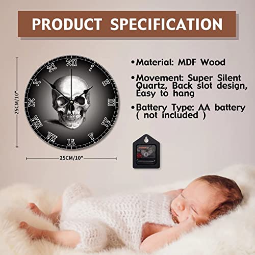 Aroggeld Skull Bones Skeleton Wall Clock 10 Inch Gothic Modern Battery Operated Non-Ticking Vintage Farmhouse Wood Large For Living Room Kitchen Bedroom Decor, Multicolor, (Qx554G2Fmxfk) #TOP6