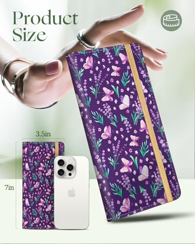 Image of Slohif Checkbook Cover for Personal Duplicate Checks - Women Check Cover Book Wallet Holder Purple Butterfly Faux Leather Top Side Tear