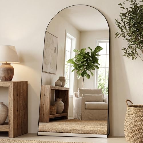 Image of Antok 81 inch x41 inch Arched Full Length Floor Mirror, Black Aluminum Frame, Free Standing /Wall Mount /Leaning for Bedroom, Living Room, Dressing Room