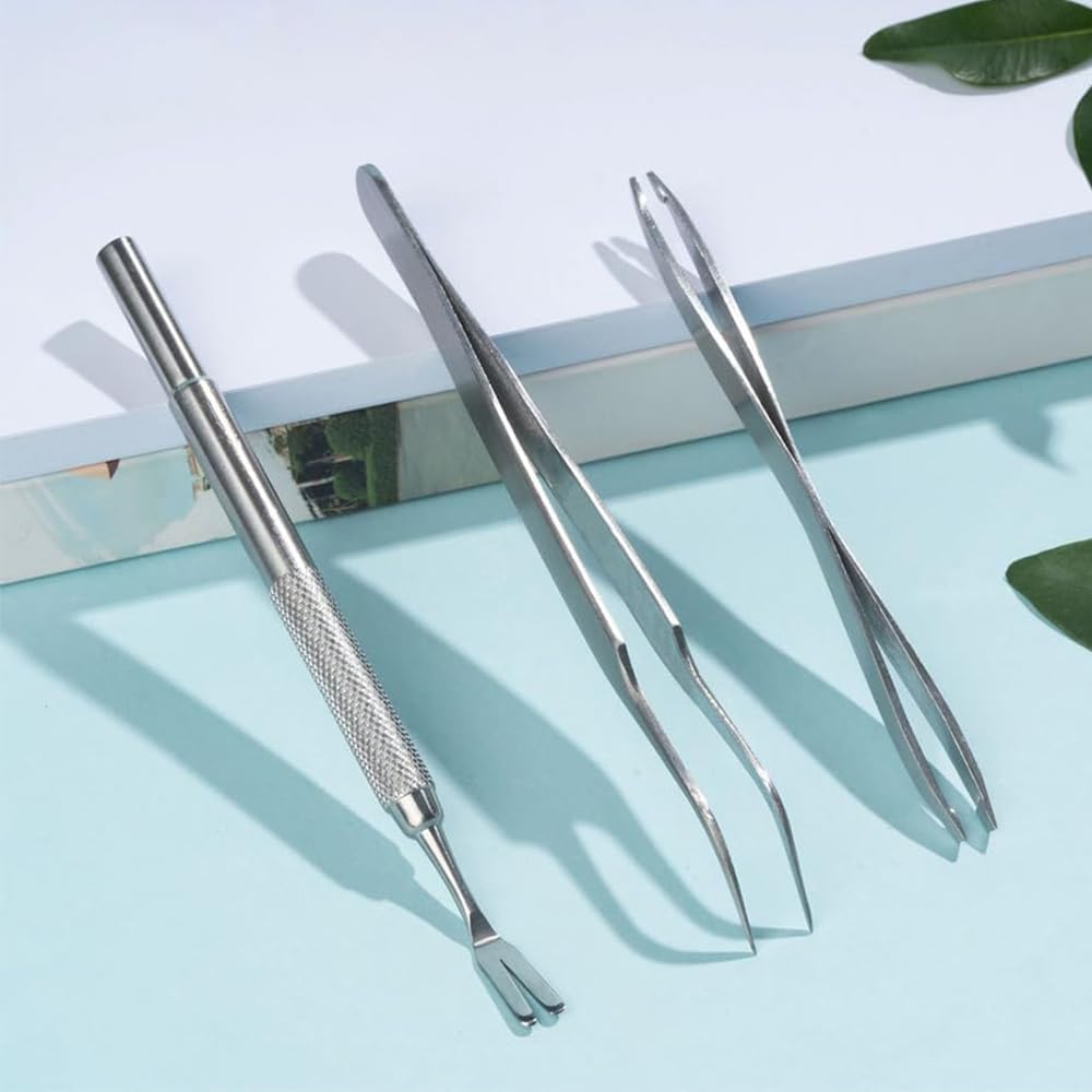 Sarini Ensemble d'outils de Suppression de tiques en Acier Inoxydable de 4 pièces,1 Pince à épiler pour enlever Les tiques， 1 pièce de râteau Tranchant,d'élimination des tiques pour Chiens et Chats