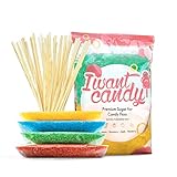 WANT CANDY® - Komplettpaket für Zuckerwatte| 800 Gramm Premium Zucker + 30 Stäbchen aus unbehandeltem Naturholz | Beste Zucker- sowie Holzqualität für bunte Zuckerwatte