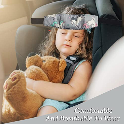 Image of 4 Pieces Baby Head Support for Car,ZWZCYZ Cute Pattern Car Seat Head Holder for Toddler Stroller Seat Sleeping Headrest Band with Adjustable Buckle Universal Kids Car Accessories (Pink+Grey)