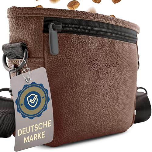 Heimatpfoten® Leckerlitasche für Hunde aus Kunstleder - Gassitasche mit Einhand Magnet-Verschluss - Hunde-Leckerli-Beutel (Größe S - Dunkelbraun)