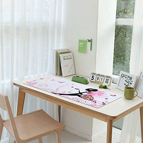 Image of iCasso Extended Gaming Mouse Pad (35.4x15.7 in), Large 3mm Non-Slip Rubber Base Mousepad with Stitched Edges, Waterproof Keyboard Mouse Mat Desk Pad for Work, Game, Office, Home - Butterfly Girl