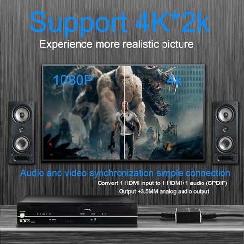 Image of ETZIN 4K x 2K HDMI Audio Extractor Splitter,HDMI to HDMi Audio and Optical TOSLINK SPDIF Audio Converter Adapter with 3.5mm Stereo AudiO Splitter Adapter,Black EPL-494H