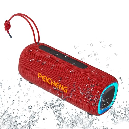 Image of PEICHENG Bluetooth Speaker, Portable Wireless Clear Loud Stereo Sound IPX5 Waterproof with RGB Lights BT5.3 Long Playtime TWS Pairing,for Home Party Outdoor Beach,Great Gift Choice (Red)