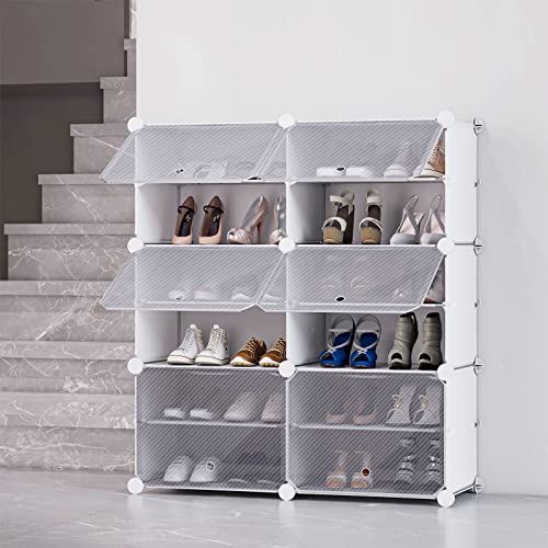 Unzipe Shoe Rack For Entryway, 6 Cube 12-Tier Shoe Storage Cabinet 24 Pairs Plastic Freestanding Shoe Organizer Diy For Entryway Hallway Closet Or Bedroom, White #TOP2