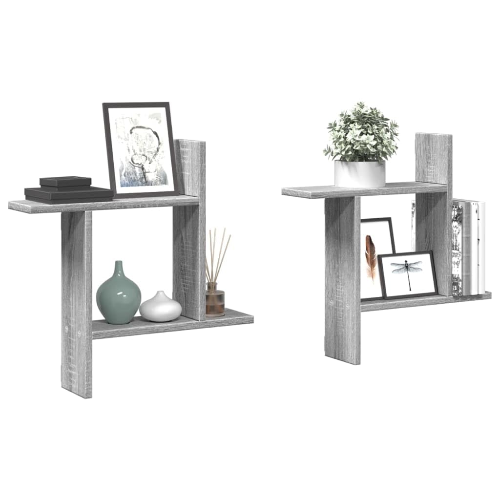 Juego de 2 estanterías de pared, color gris, 50 x 12 x 50 cm, material de madera, diseño moderno, robusto, para salón, pasillo y baño