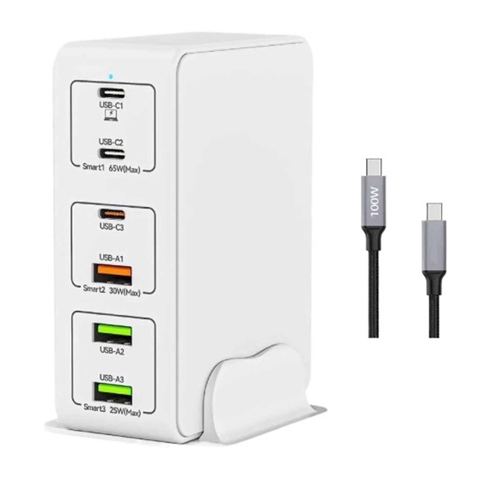 Wieloportowa Stacja Szybkiego Ładowania USB C O Mocy 120 W, 6-portowa Ładowarka Ścienna Technologia Szybkiego Bezpiecznego ładowania(With Cable)
