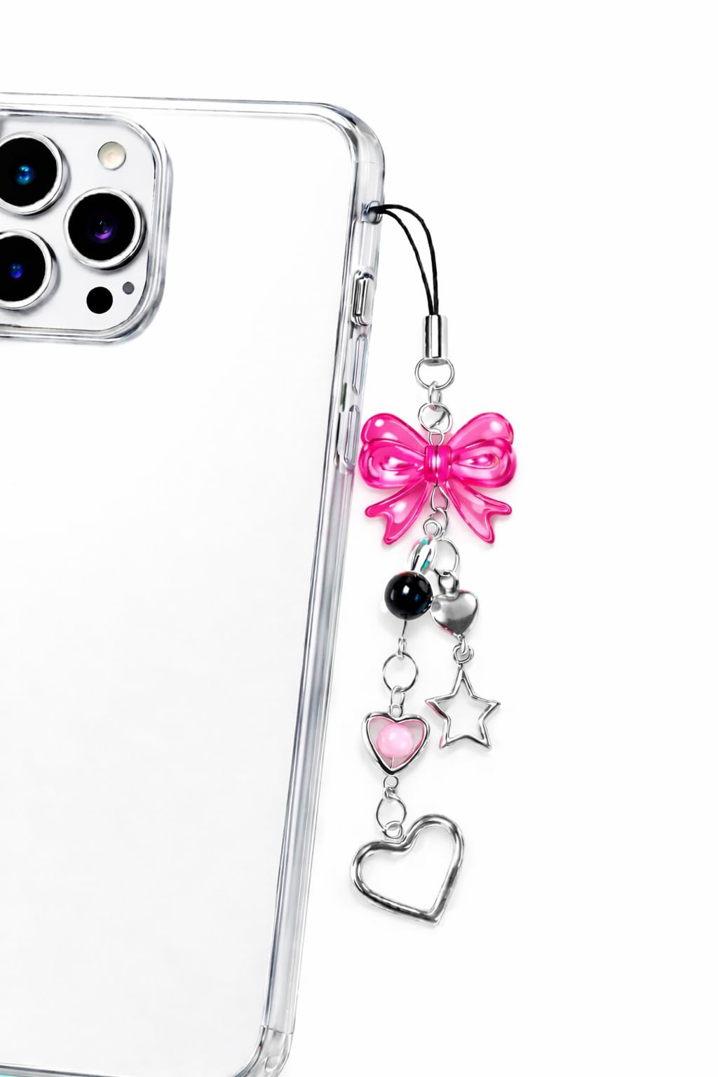 Cute Pink Bow Phone Charm Strap with Heart & Star Pendants | Aesthetic Mobile Hanging Charm for Phone Case | Kawaii Phone Accessories for Girls | Decorative Wrist Strap & Gift Item-image-34