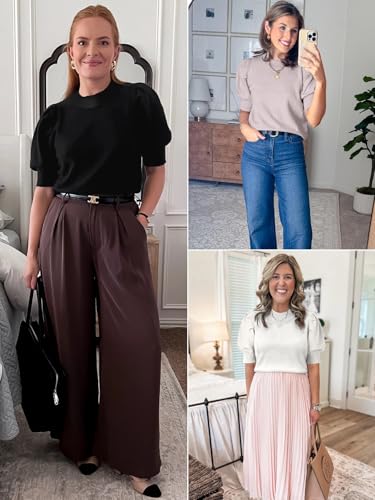 ATHMILE Women's Puff Short Sleeve Sweater Tops 2025 Spring Summer Fall Trendy Casual T Shirts Blouses4