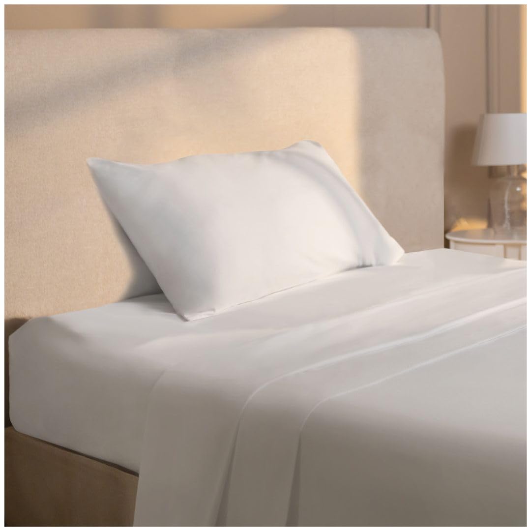 Dreamzie Bed Linen 90 x 190 cm – 3 Piece Microfibre – Fitted Sheet 90 x 190 cm – Single Flat Sheet 70 x 260 cm – 1 Pillowcase 50 x 80 cm – Oeko Tex Certified – White