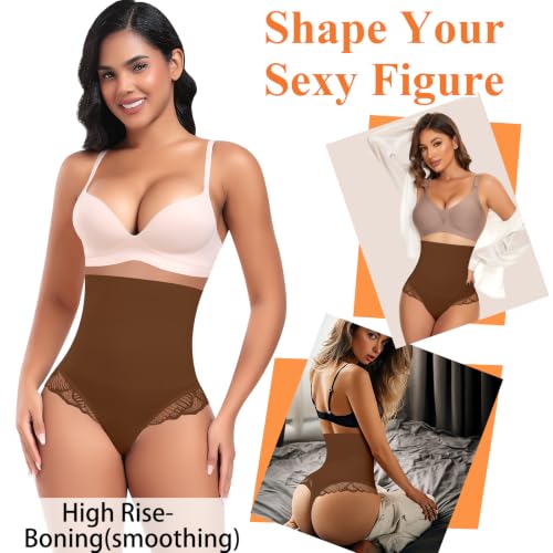 Image of Werena Tummy Control Thong Shapewear for Women High Waisted Body Shaper Panties Shaping Thong Girdle Underwear